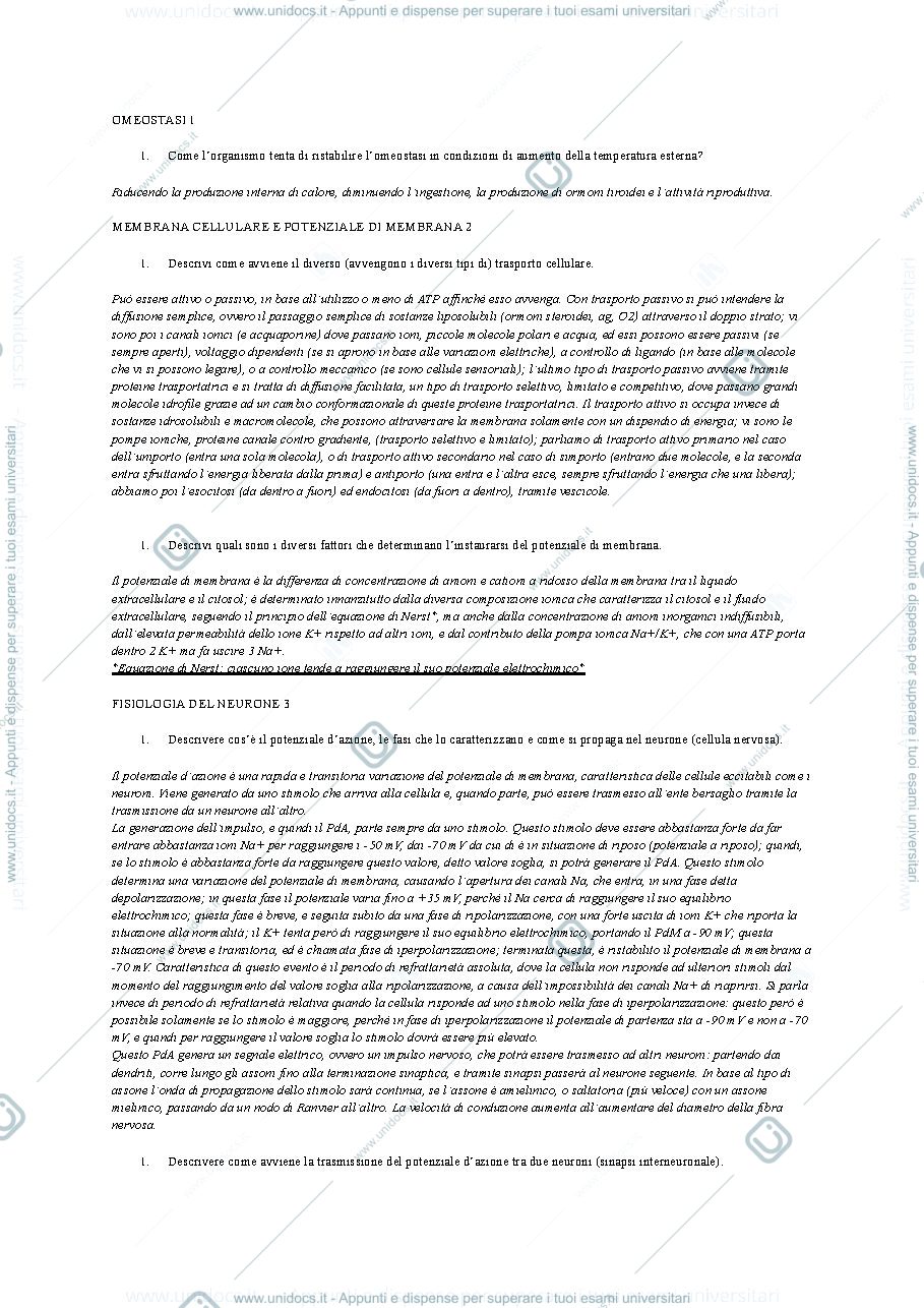 Anteprima pagina 1 — Domande esame fisiologia