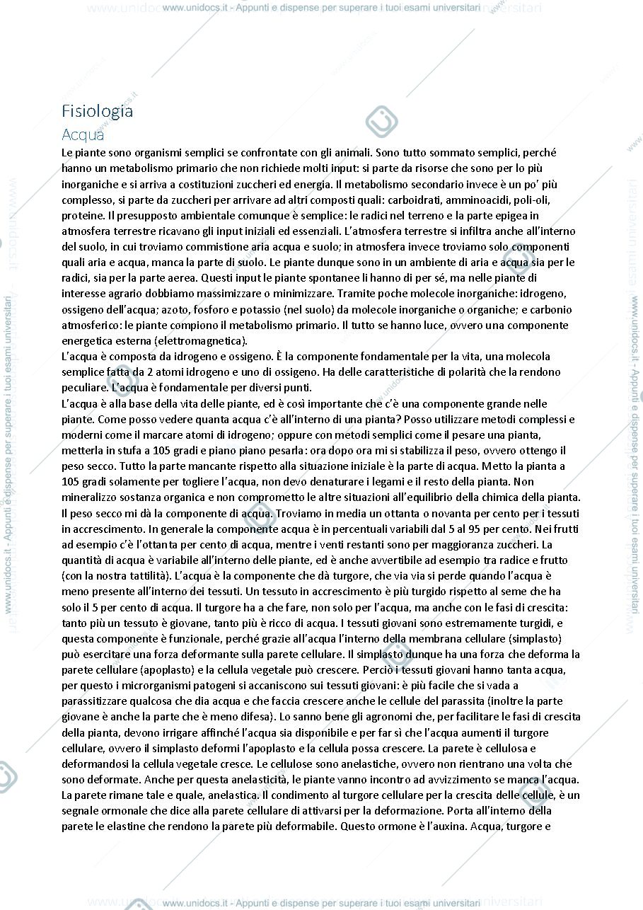 Anteprima pagina 1 — FISIOLOGIA VEGETALE appunti