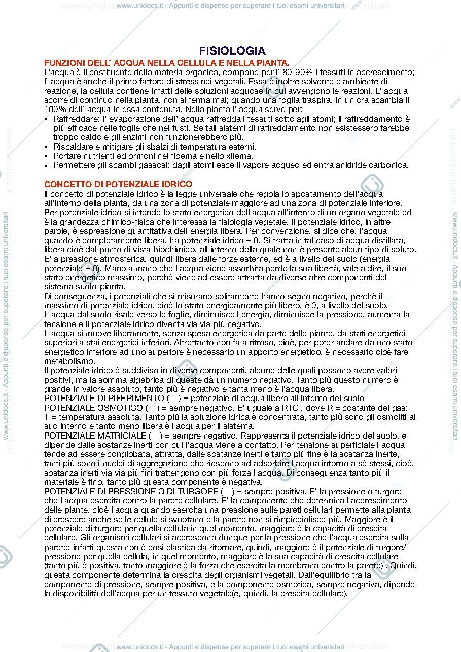 Anteprima pagina 1 — Appunti Fisiologia Vegetale