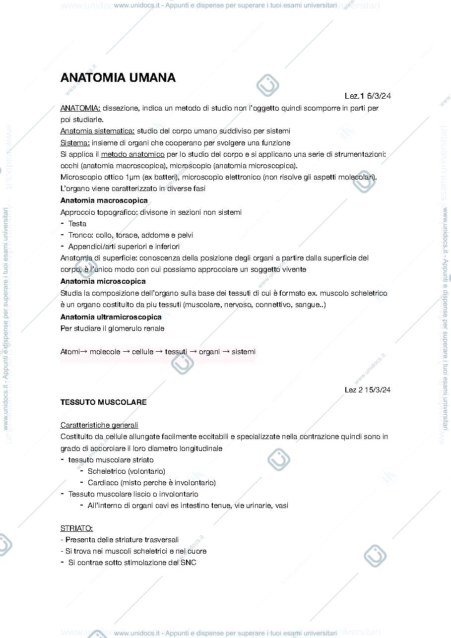 Anteprima pagina 1 — Appunti di anatomia