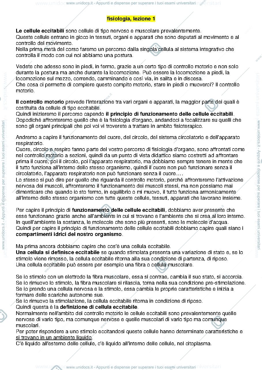 Anteprima pagina 1 — fisiologia 1 semestre