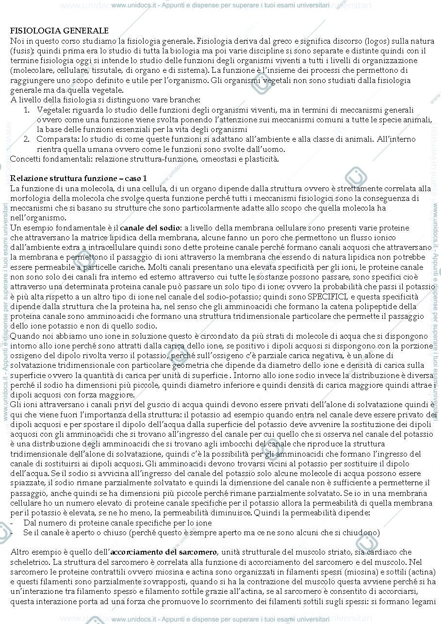 Anteprima pagina 1 — Sbobine Fisiologia Generale