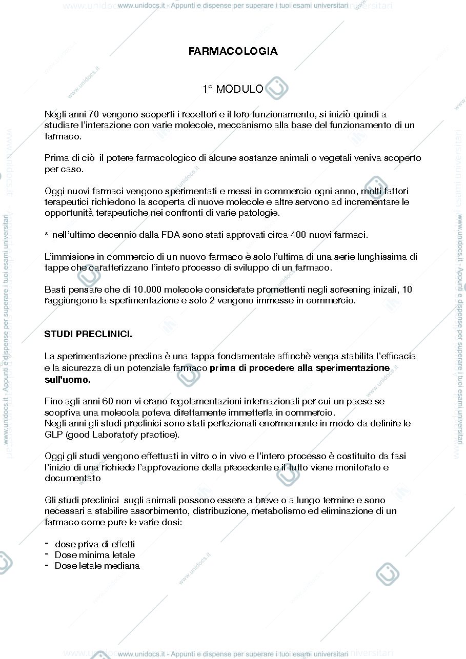 Anteprima pagina 1 — FARMACOLOGIA GENERALE 