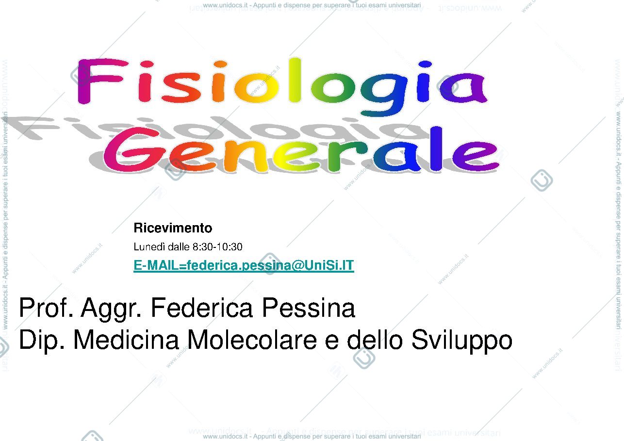 Anteprima pagina 1 — FISIOLOGIA GENERALE 