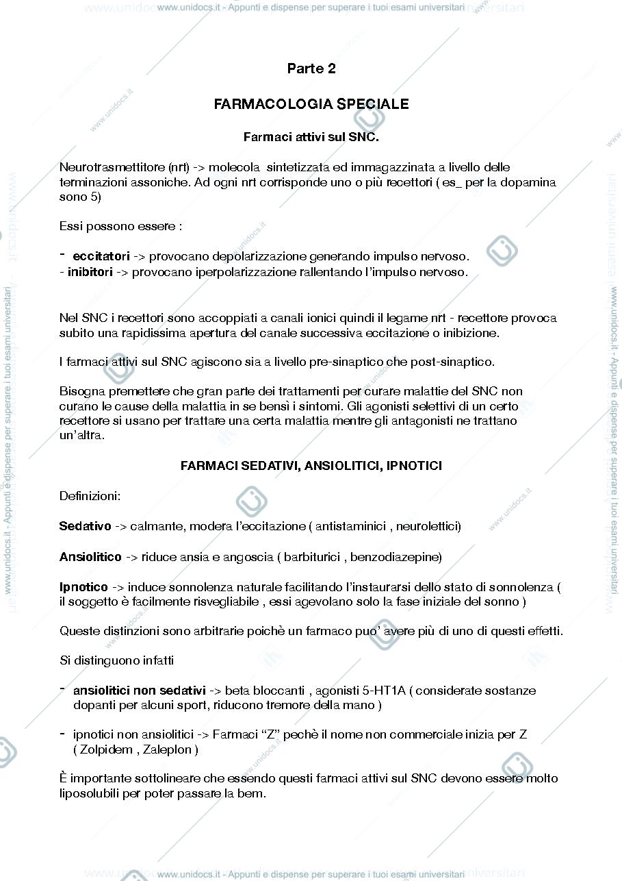 Anteprima pagina 1 — FARMACOLOGIA SPECIALE 