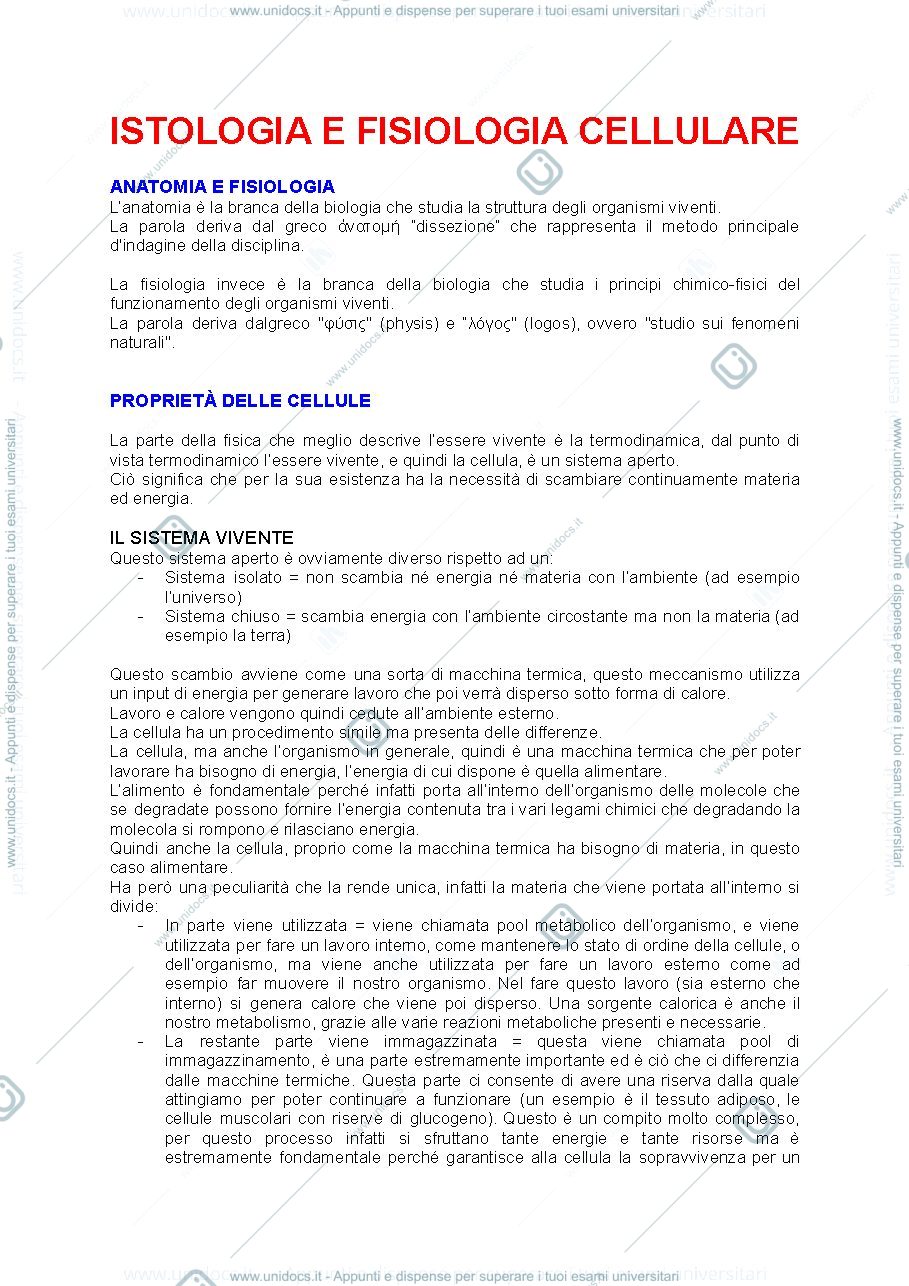 Anteprima pagina 1 — Fisiologia cellulare e istologia