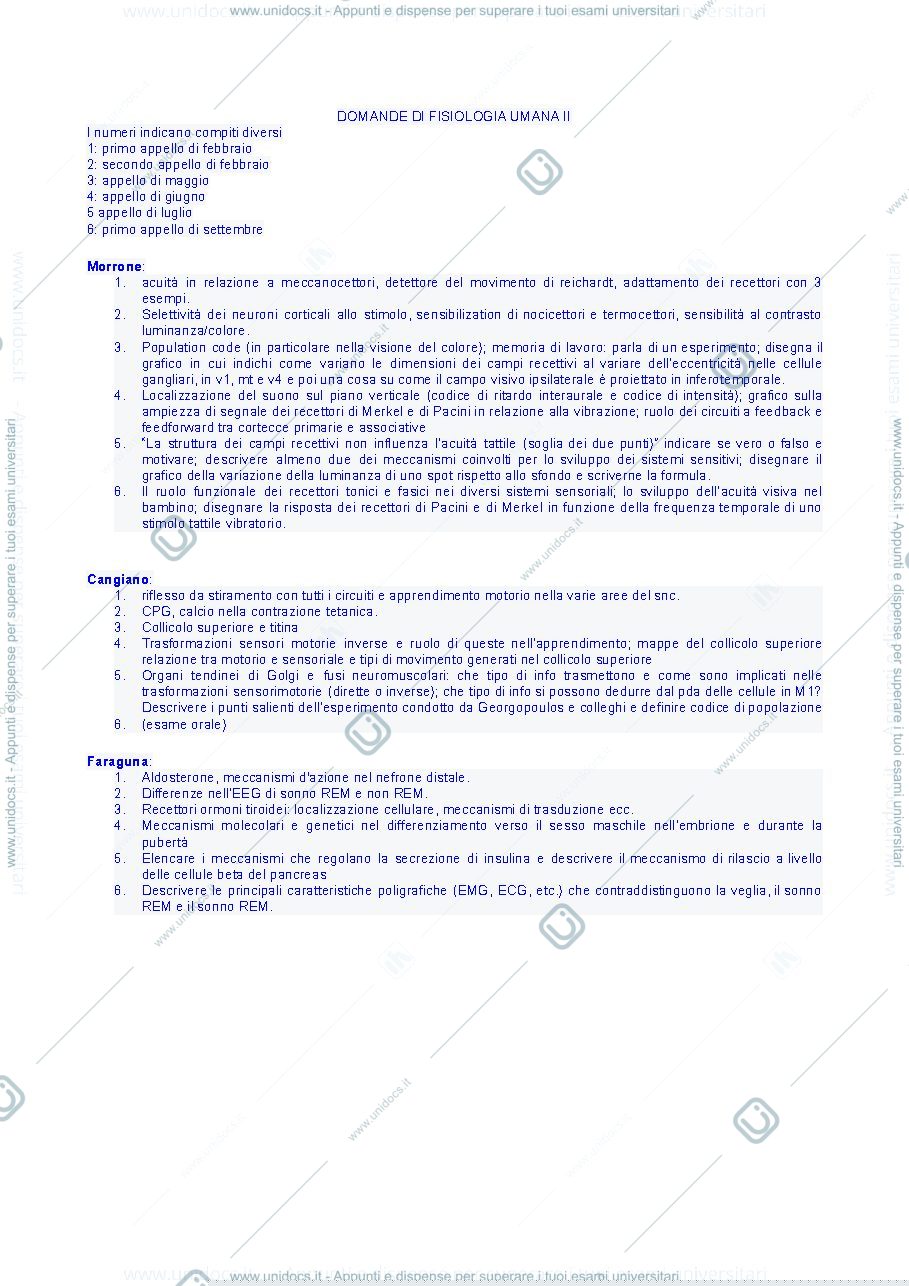 Anteprima pagina 1 — domande fisiologia umana II ak