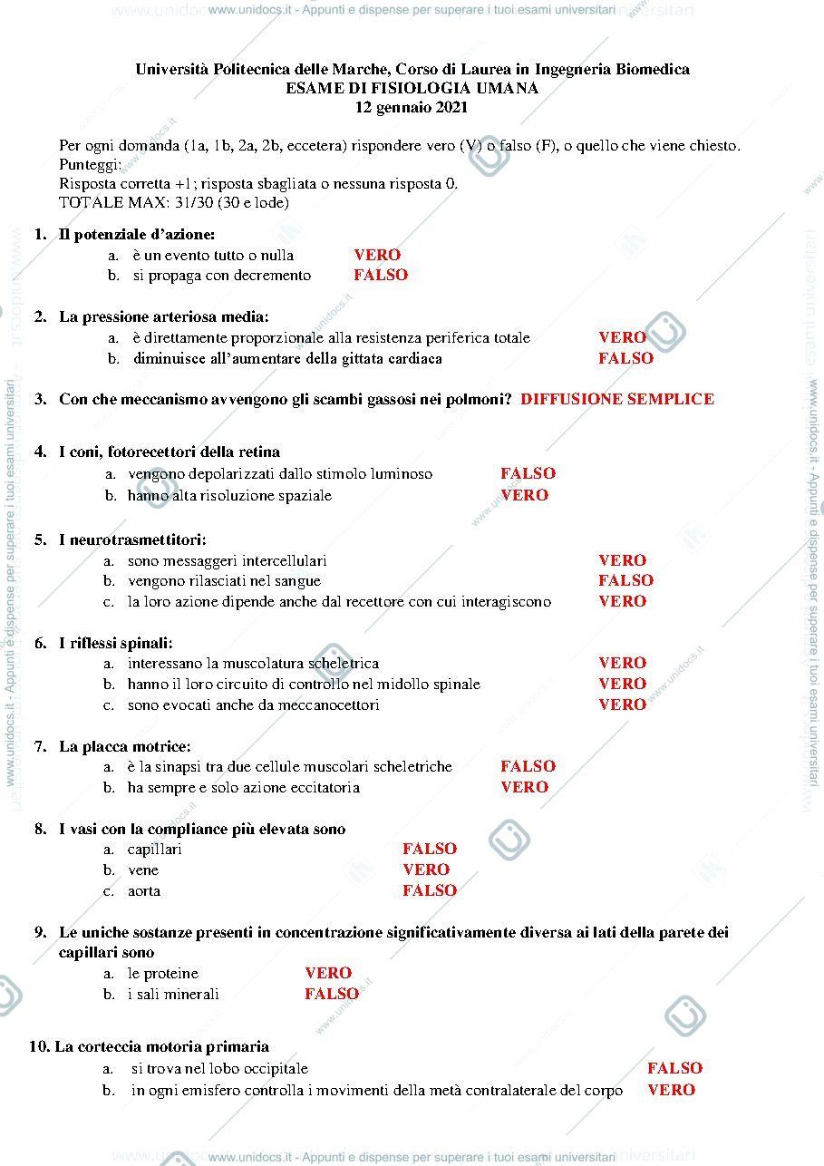 Anteprima pagina 1 — aiuto esame di fisiologia