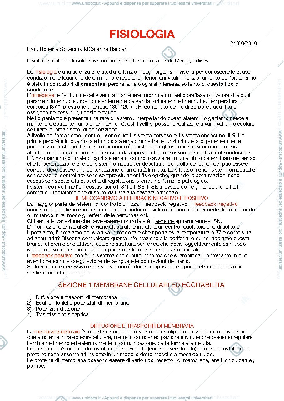Anteprima pagina 1 — Fisiologia umana parte 1