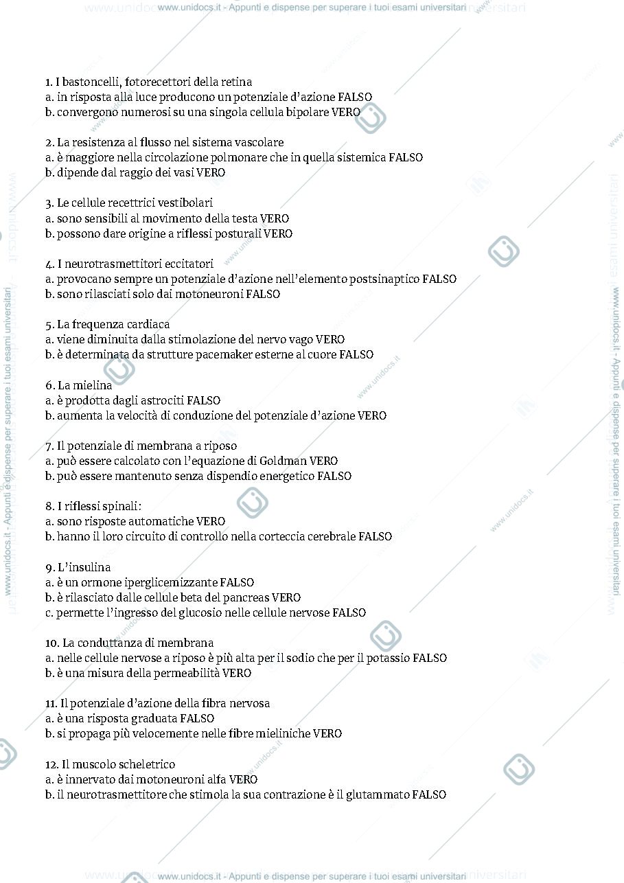 Anteprima pagina 1 — Fisiologia domande d'esame 