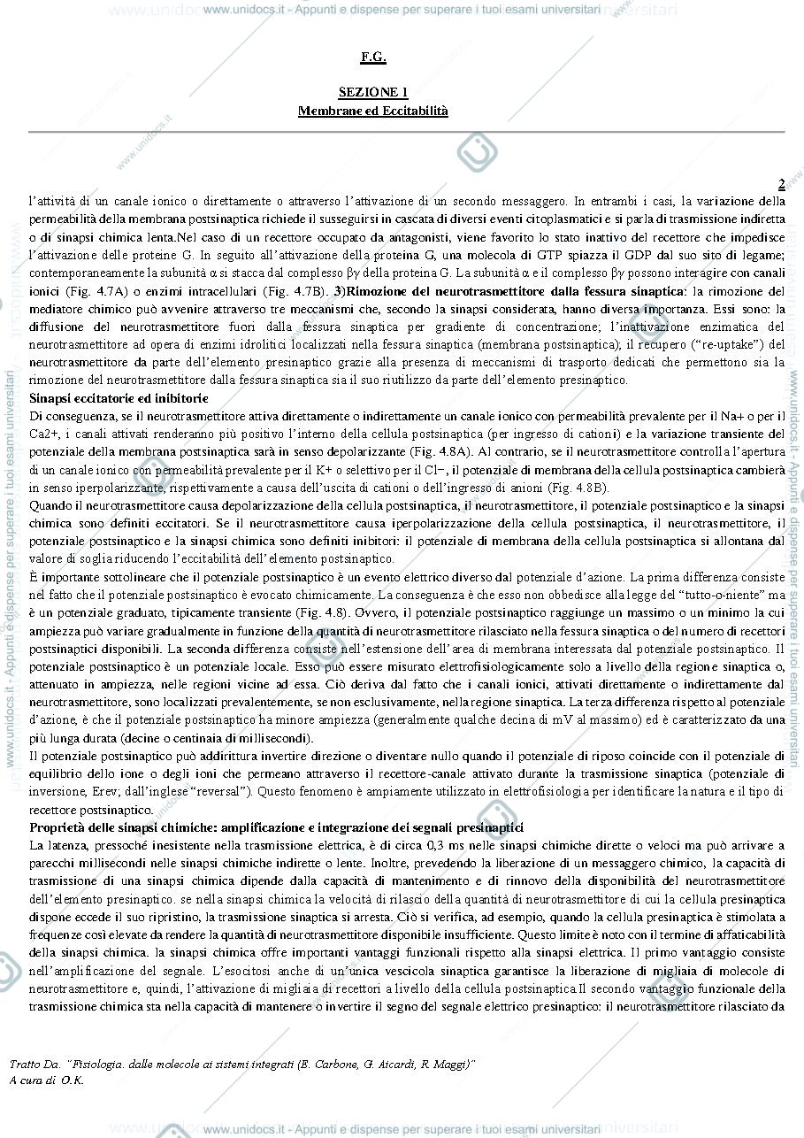 Anteprima pagina 2 — Trasmissione sinaptica (Cap4)