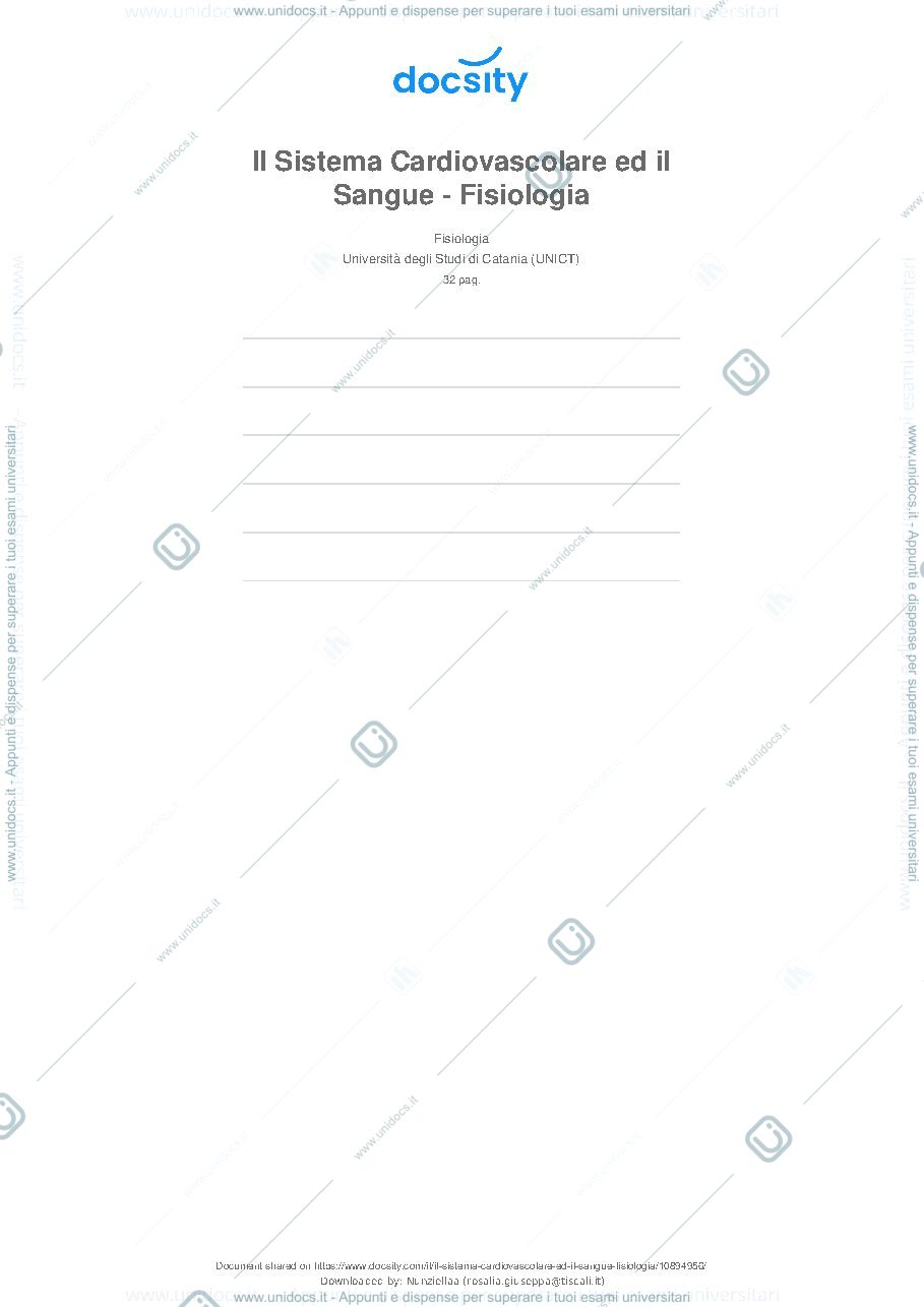 Anteprima pagina 1 — Il Sistema Cardiovascolare ed il Sangue - Fisiologia