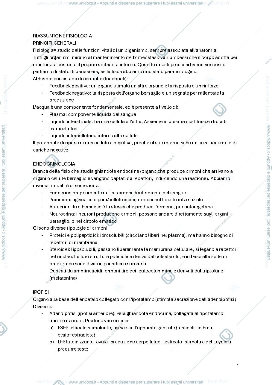 Anteprima pagina 1 — RIASSUNTONE completo fisiologia 