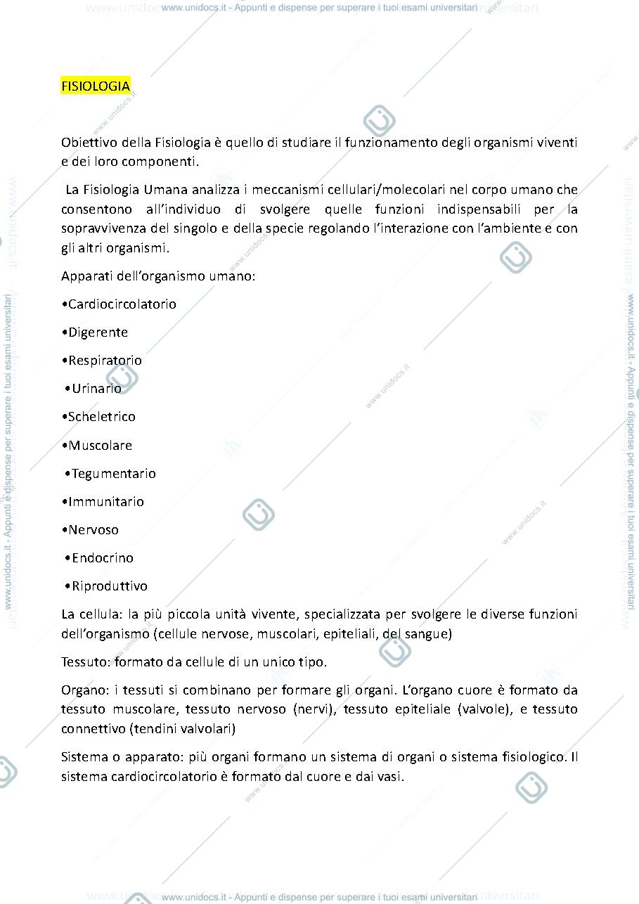 Anteprima pagina 1 — FISIOLOGIA 1