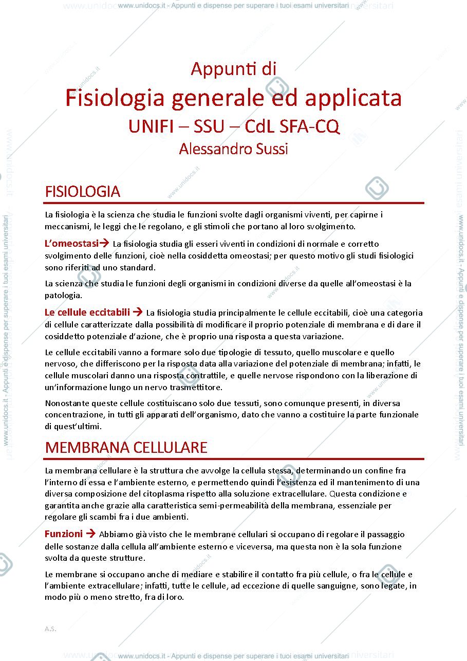 Anteprima pagina 1 — Appunti fisiologia