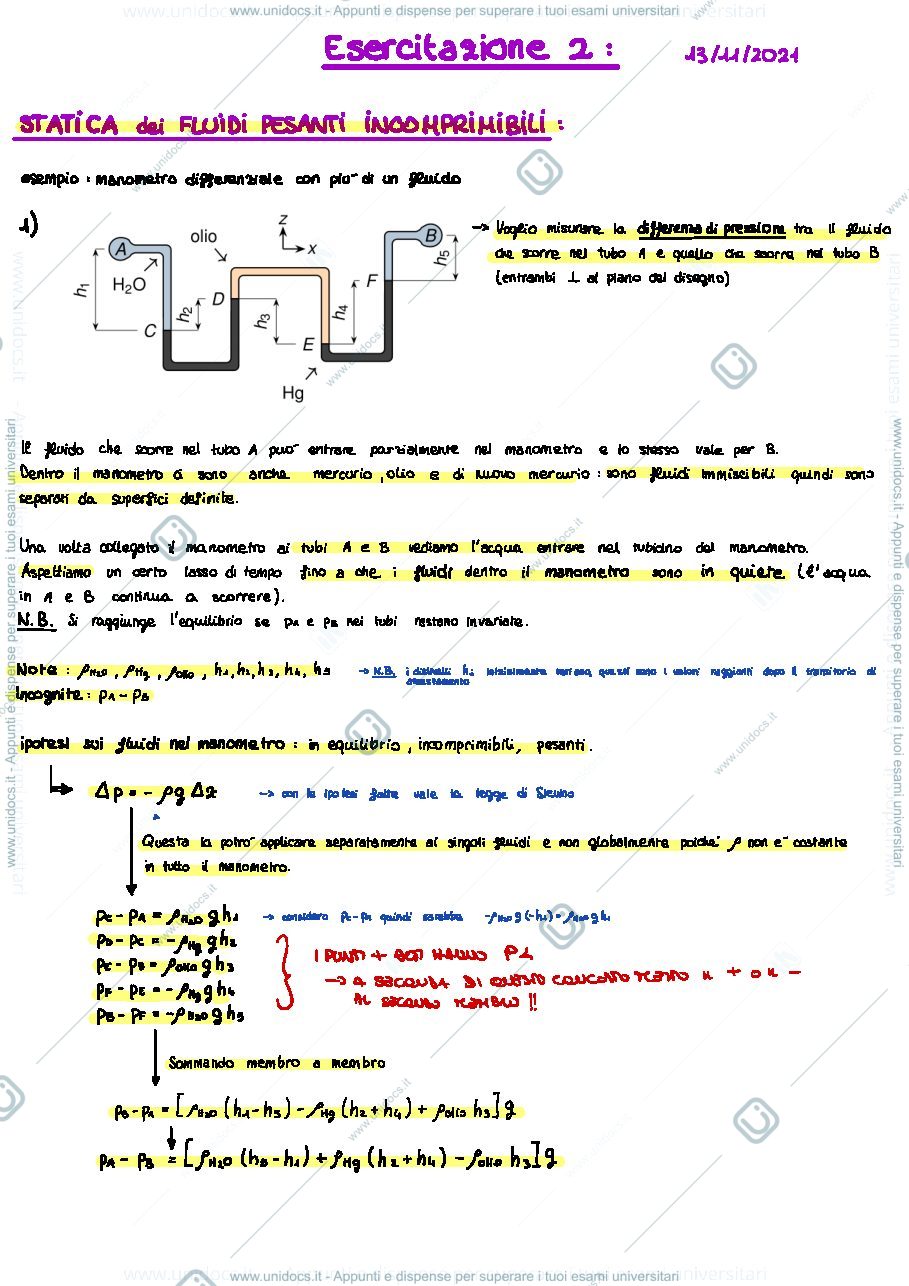 Anteprima pagina 1 — Esercitazioni Fluidodinamica