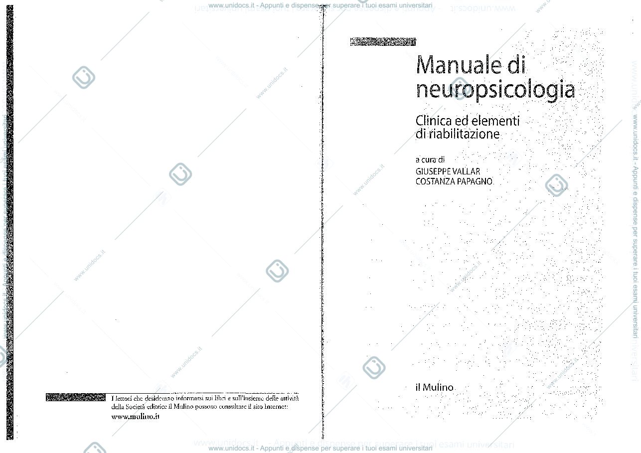 Anteprima pagina 1 — "Manuale di Neuropsicologia" (Vallar, Papagno)