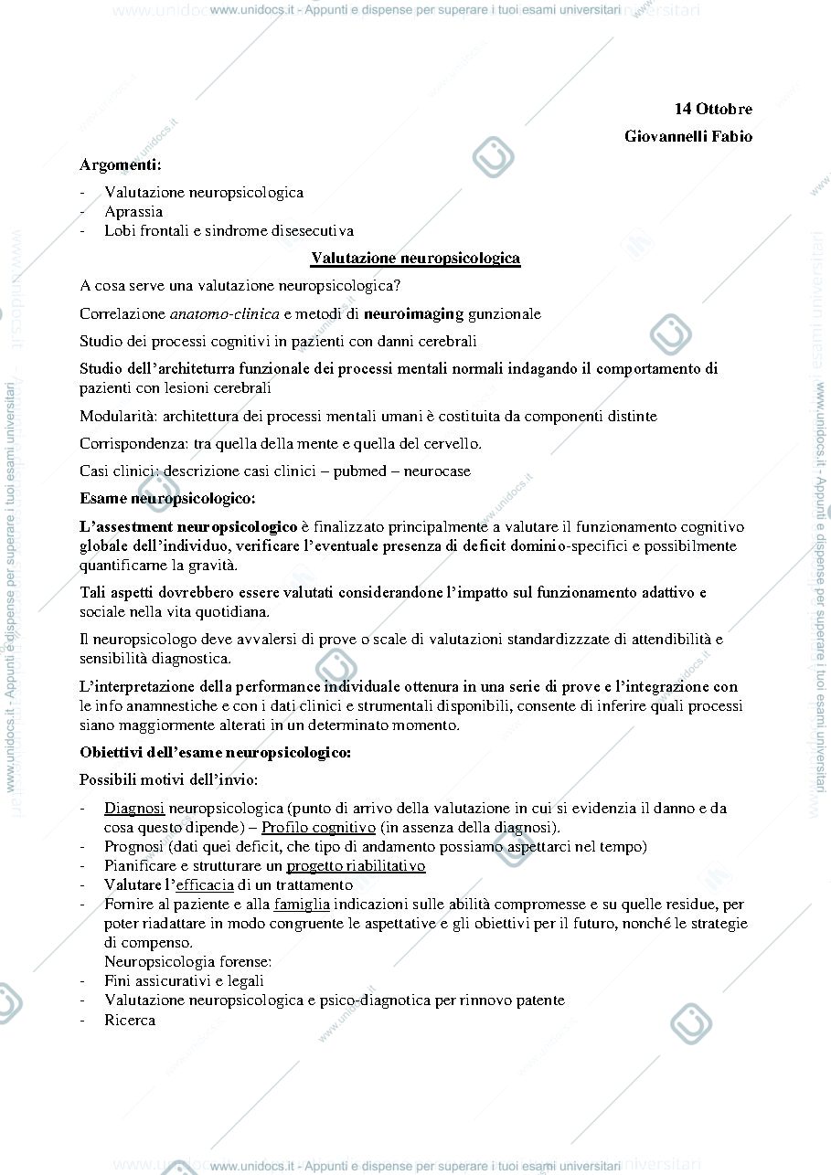 Anteprima pagina 1 — Valutazione neuropsicologuca