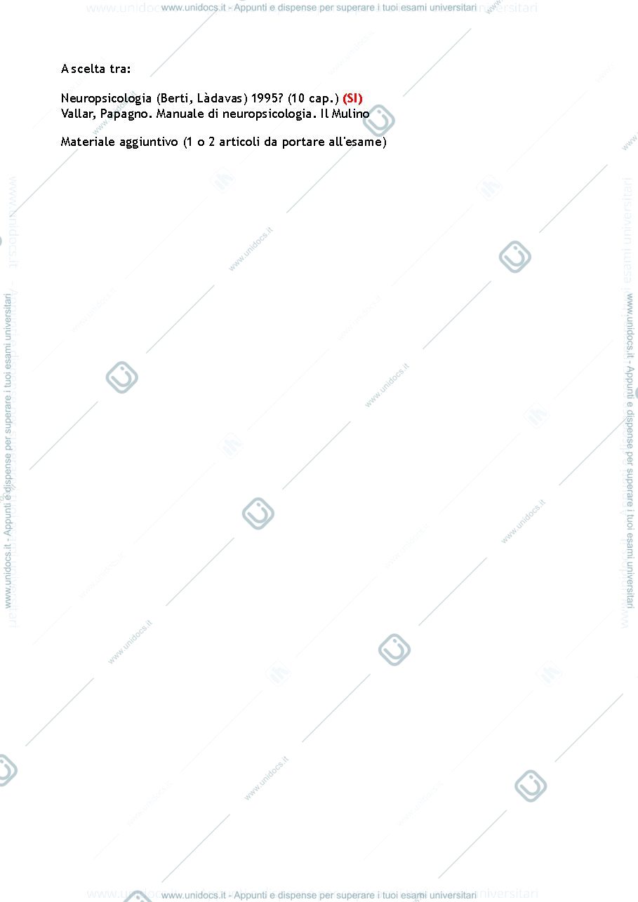 Anteprima pagina 1 — Appunti lezioni Fondamenti della Neuropsicologia