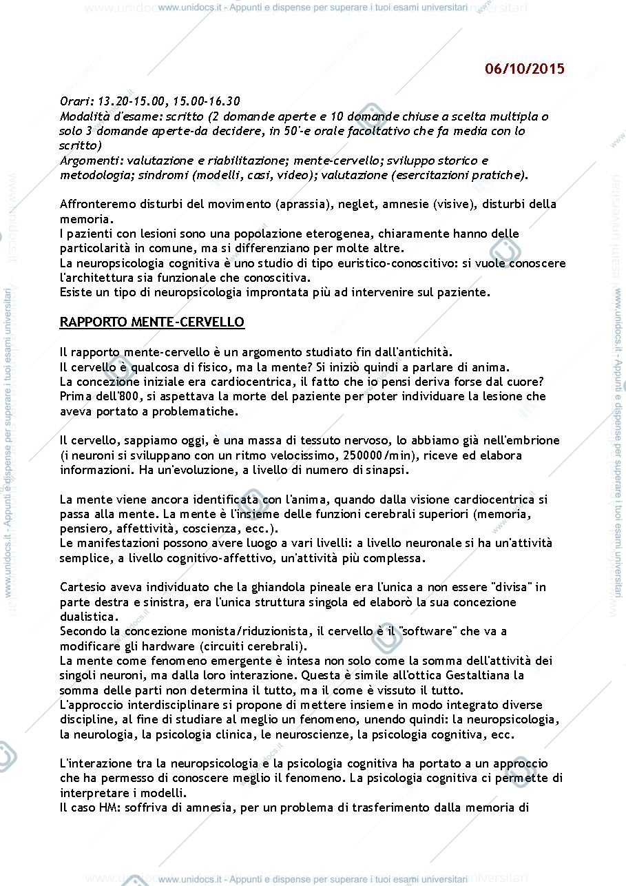 Anteprima pagina 2 — Appunti lezioni Fondamenti della Neuropsicologia