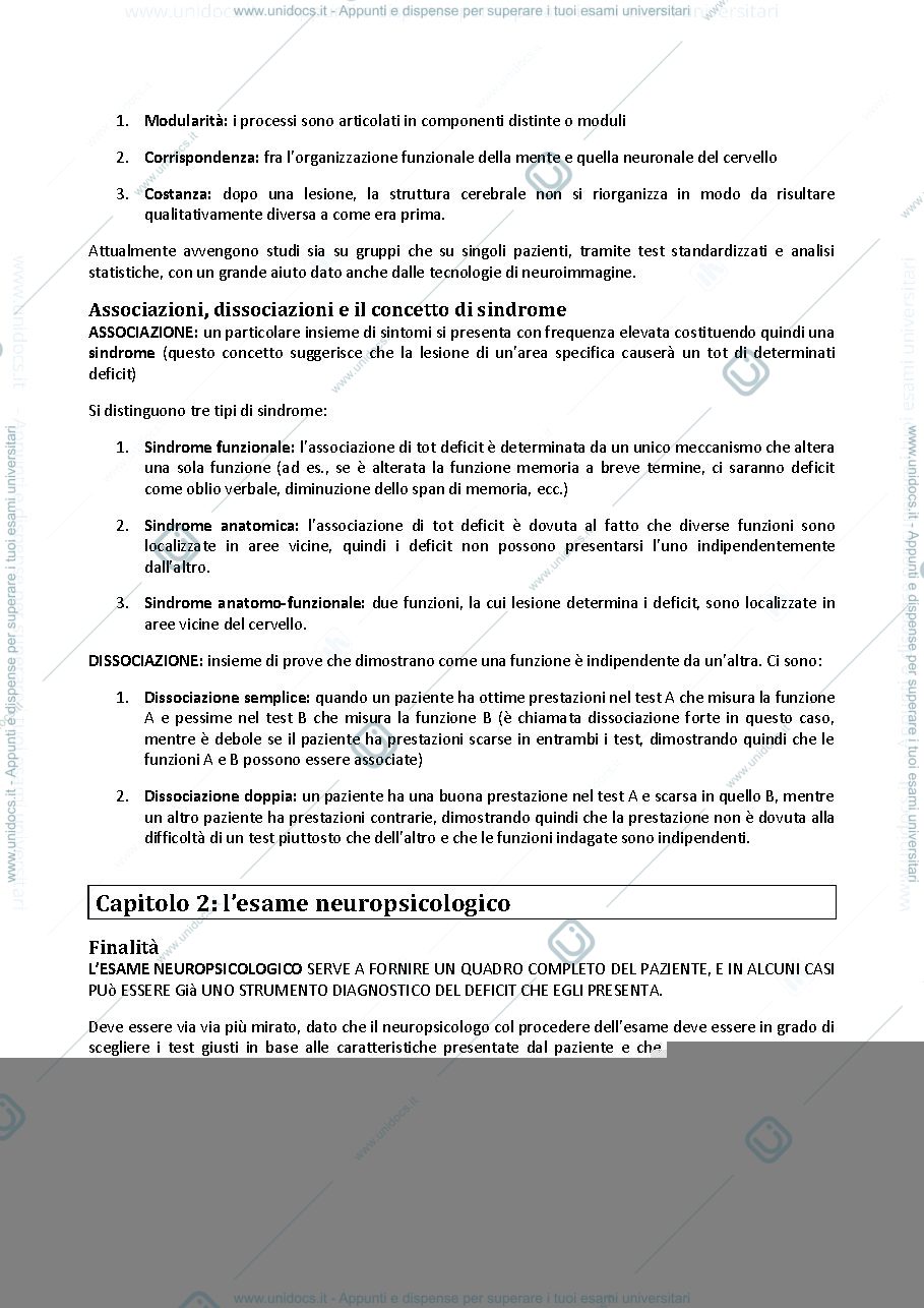 Anteprima pagina 2 — Riassunto "Manuale della Neuropsicologia" (Vallar Papagno)