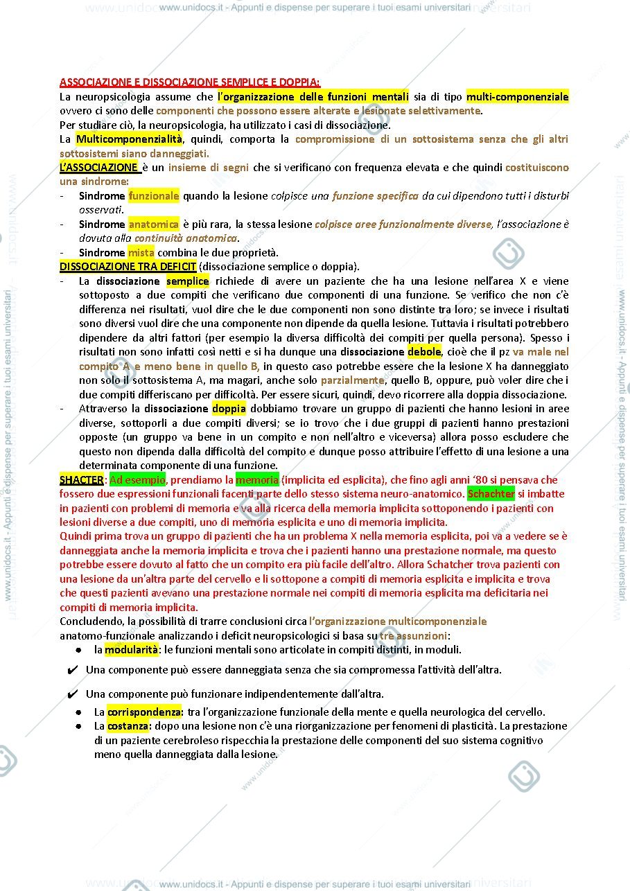 Anteprima pagina 1 — Riassunto neuropsicologia 