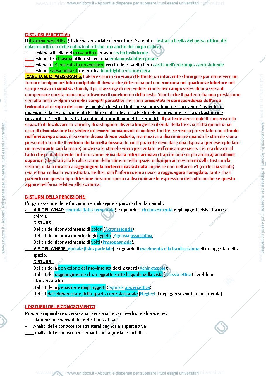 Anteprima pagina 2 — Riassunto neuropsicologia 