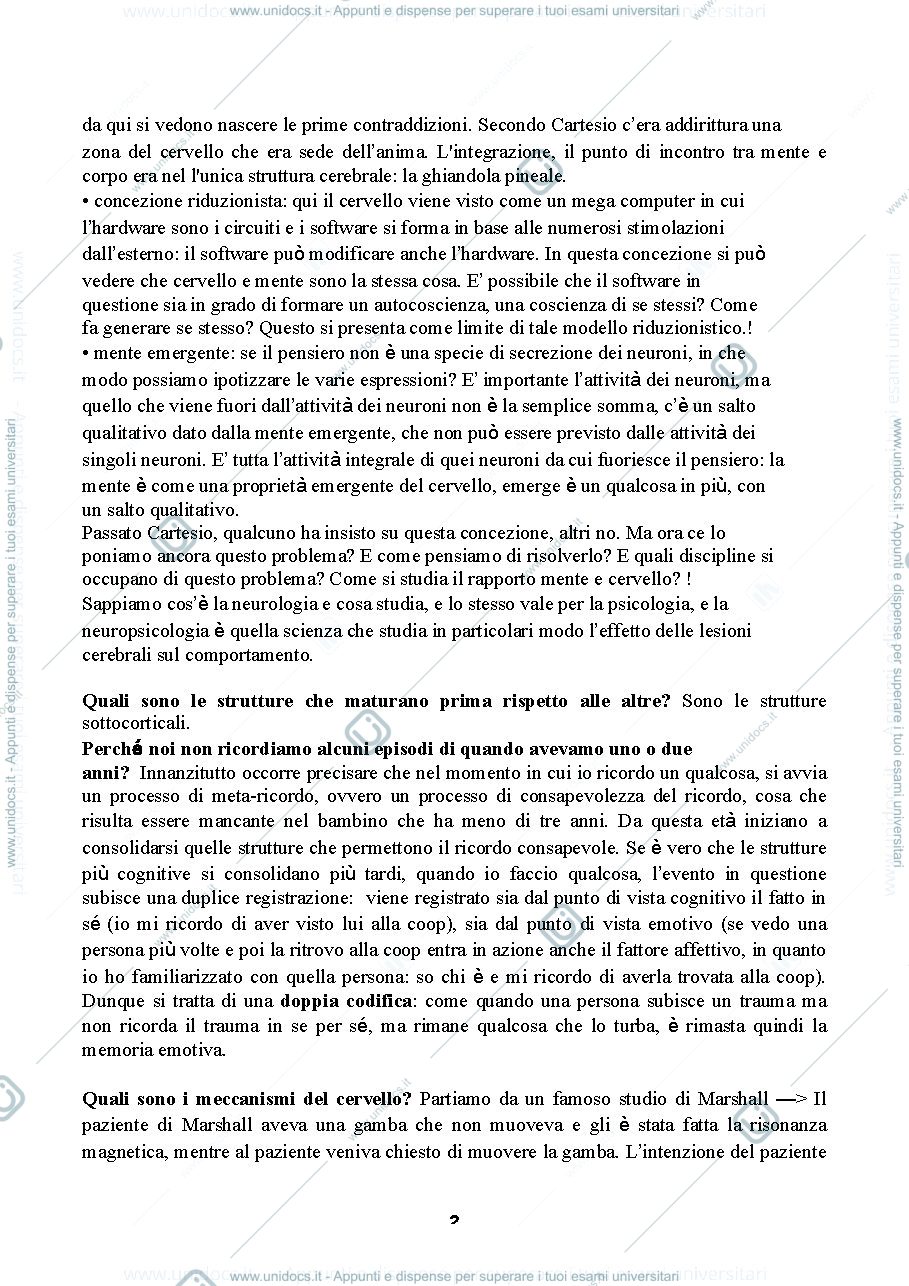 Anteprima pagina 2 — Neuropsicologia riassunto libro 