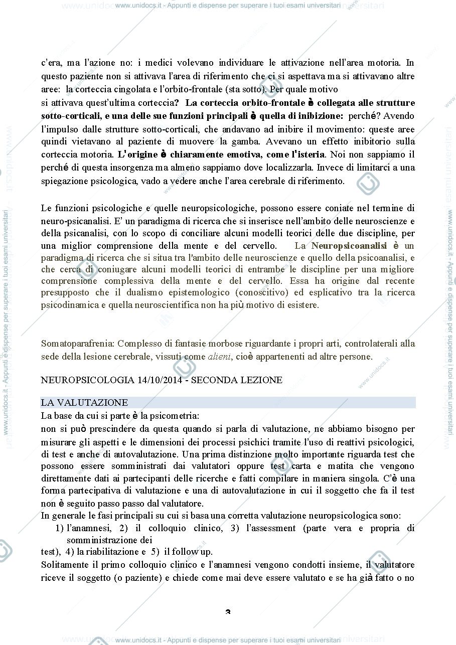 Anteprima pagina 3 — Neuropsicologia riassunto libro 