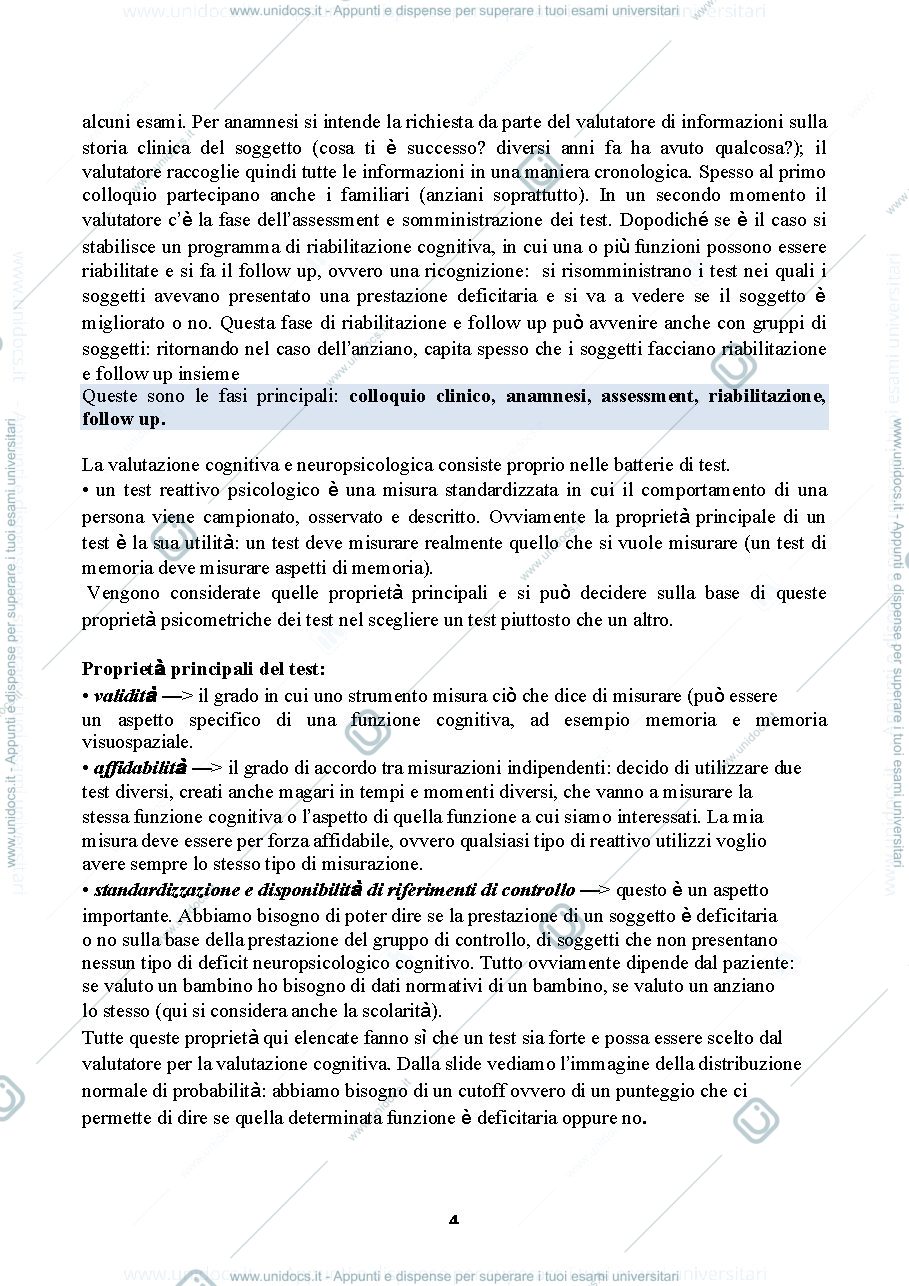 Anteprima pagina 4 — Neuropsicologia riassunto libro 