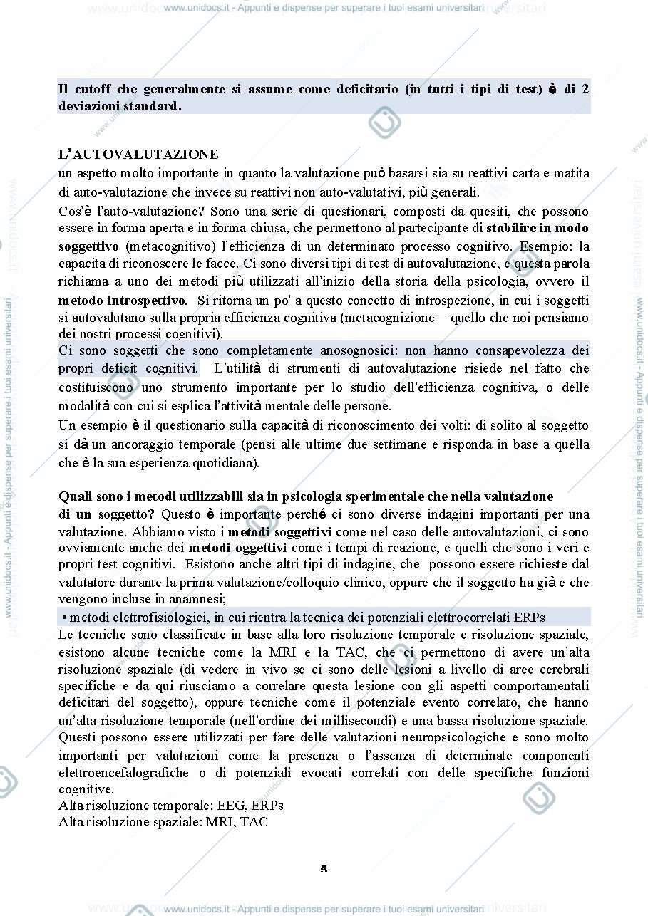 Anteprima pagina 5 — Neuropsicologia riassunto libro 