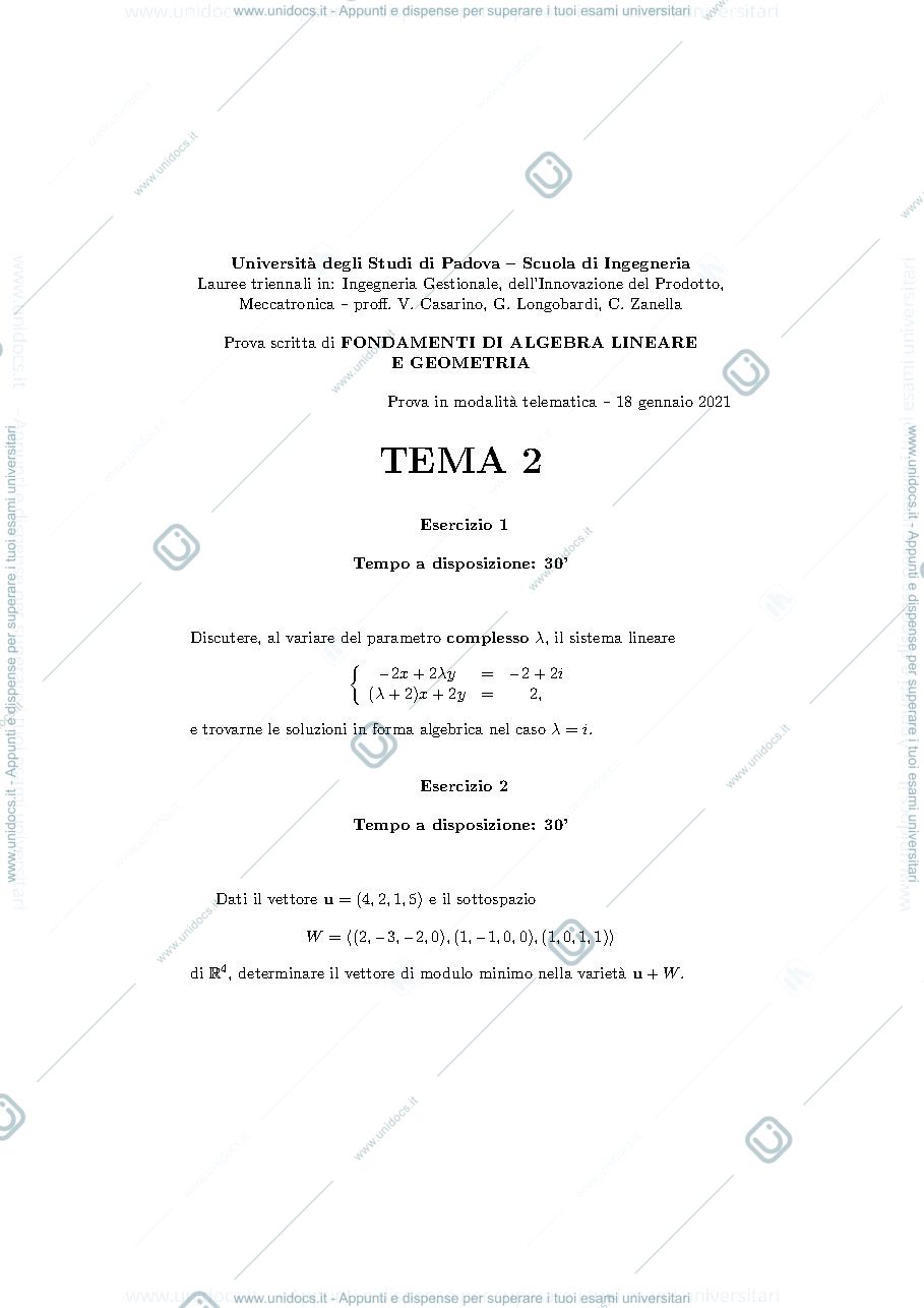 Anteprima pagina 2 — Temi d'esame di algebra 2021