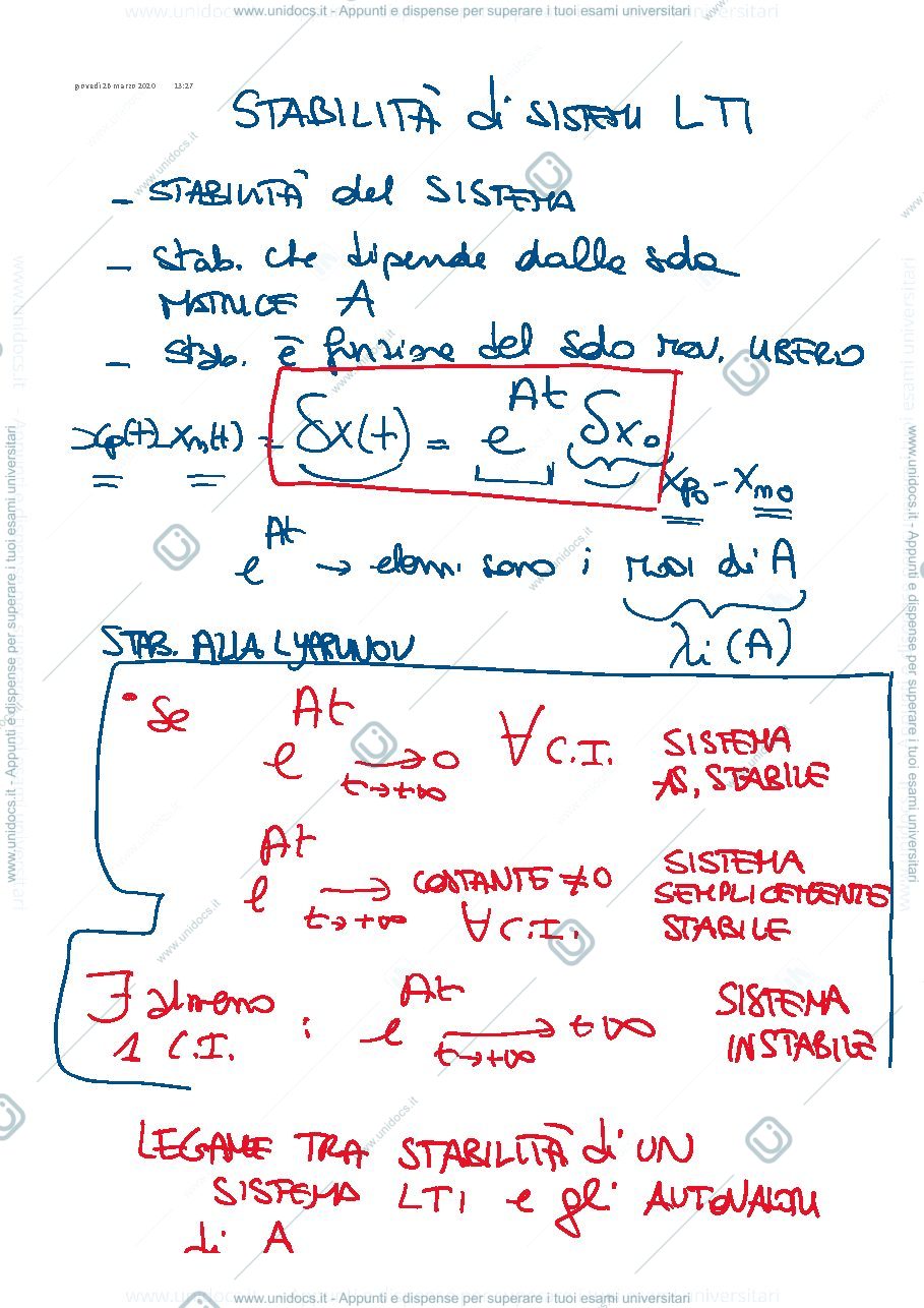 Anteprima pagina 1 — 8-Stabilità sistemi non lineari appunti della prof: Tanelli
