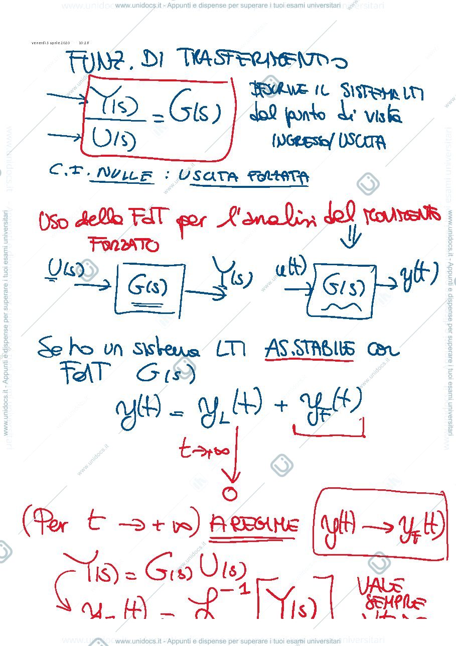 Anteprima pagina 1 — 12-Funzione di trasferimento appunti della prof: Tanelli