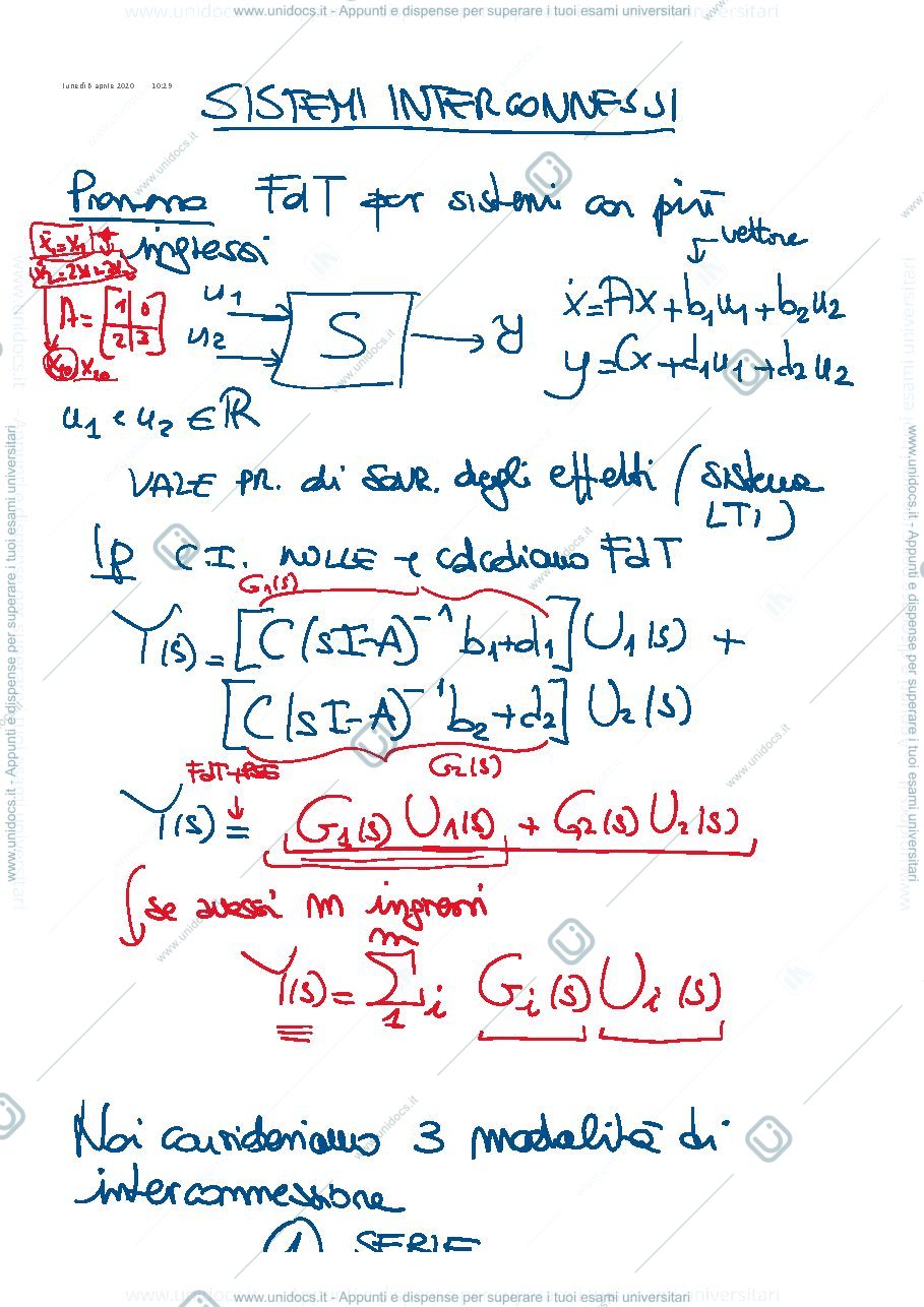 Anteprima pagina 1 — 13-Sistemi interconnessi appunti della prof: Tanelli