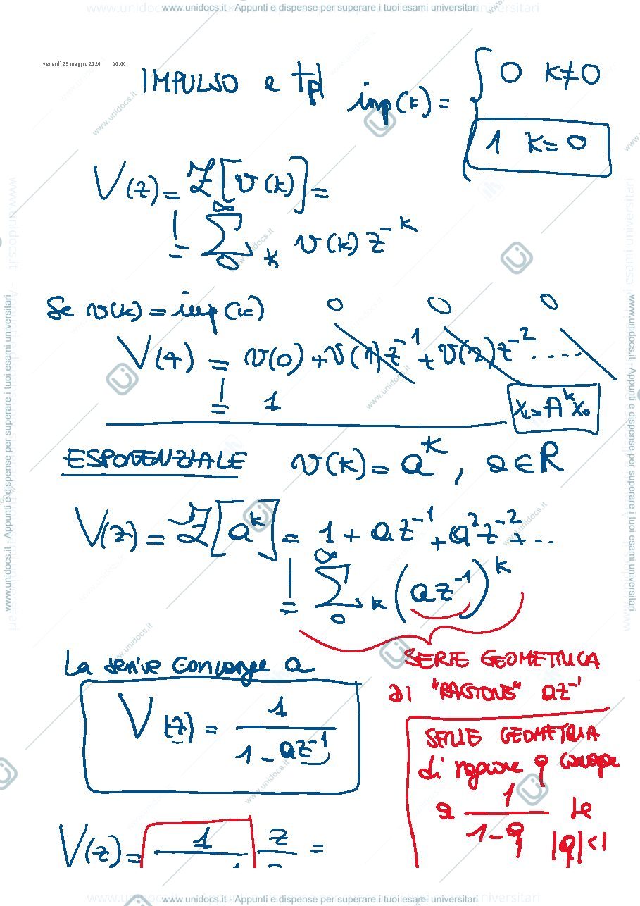 Anteprima pagina 1 — 29-Trasformata Z appunti della prof: Tanelli