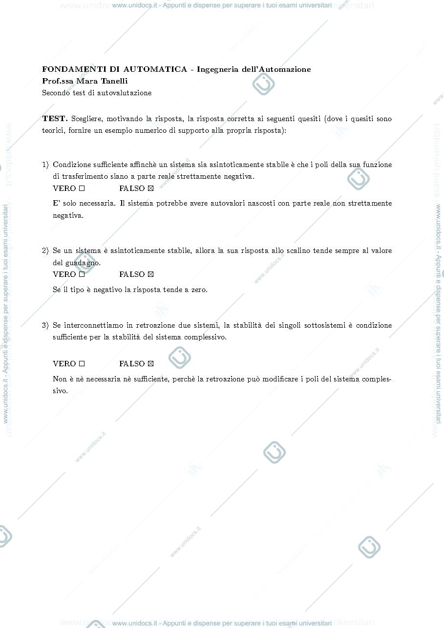Anteprima pagina 1 — Soluzioni II prova Autovalutazione esami prof: Tanelli