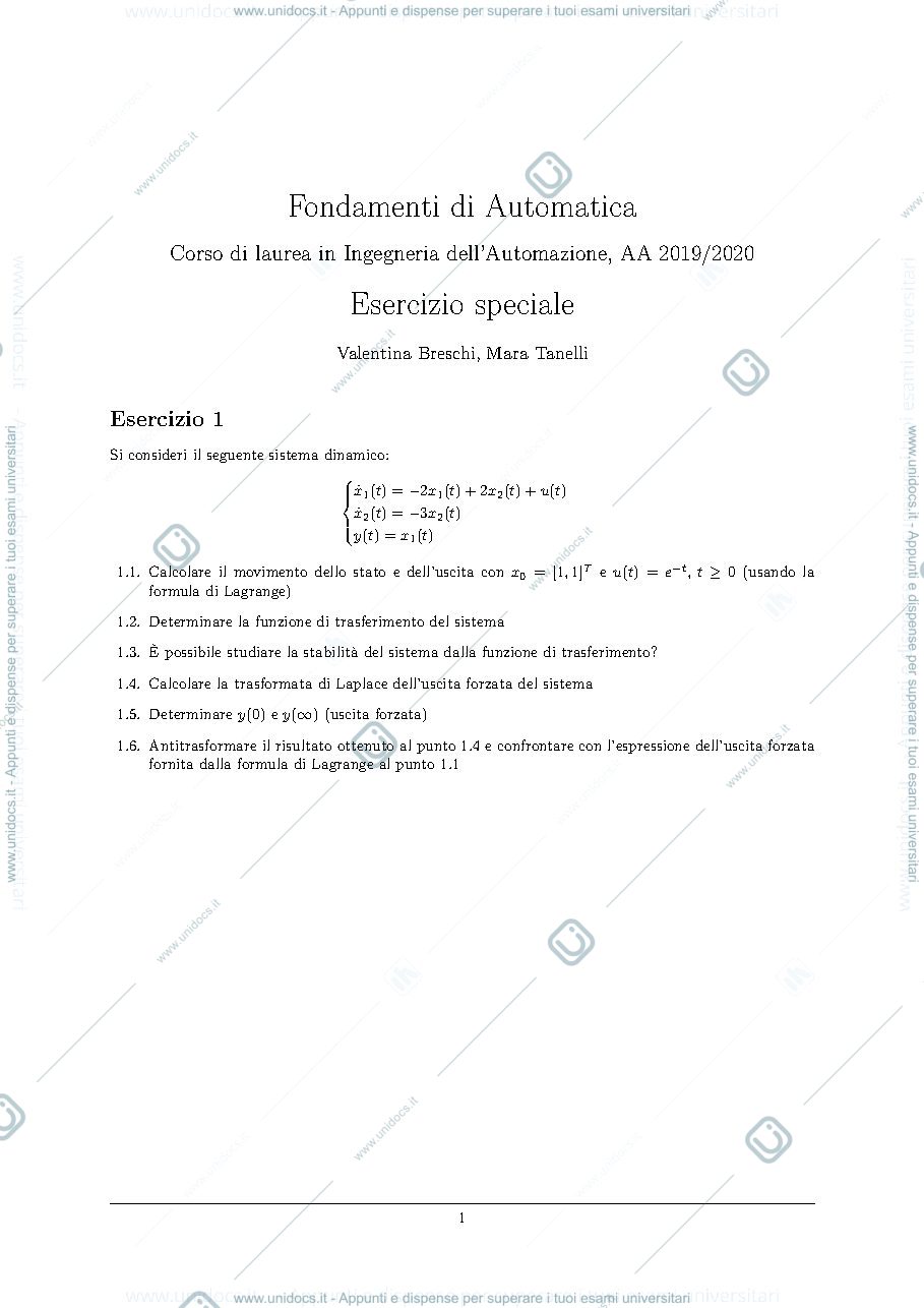 Anteprima pagina 1 — Esericizio Speciale esercizi per corso prof: Tanelli