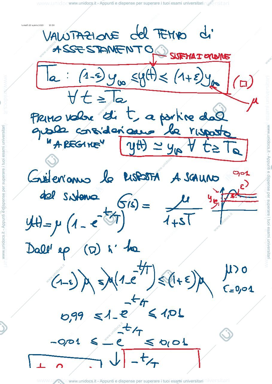 Anteprima pagina 1 — 16-Analisi di risposta al gradino per sistemi di ordine vario appunti della prof: Tanelli