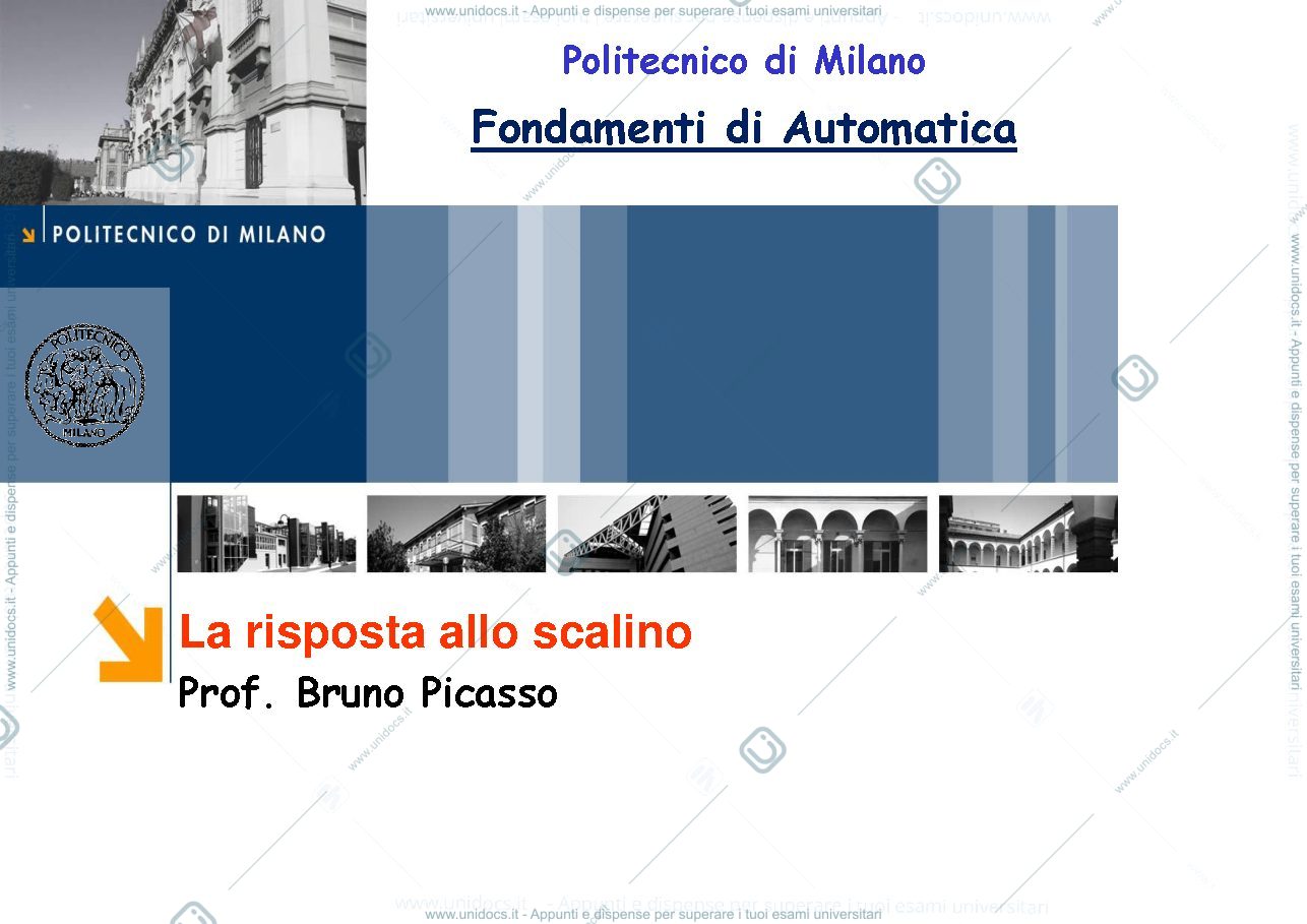 Anteprima pagina 1 — Materiale di approfondimento sulla risposta a scalino appunti della prof: Tanelli