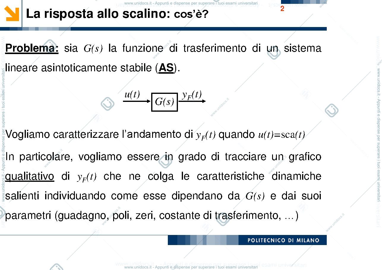Anteprima pagina 2 — Materiale di approfondimento sulla risposta a scalino appunti della prof: Tanelli