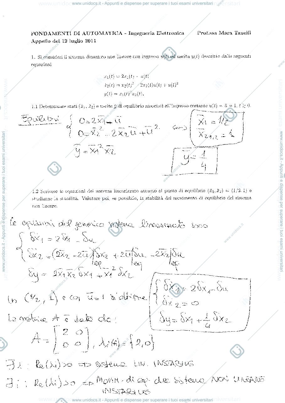 Anteprima pagina 1 — appello_eln_12072011_testo_e_soluzione esami prof:Tanelli