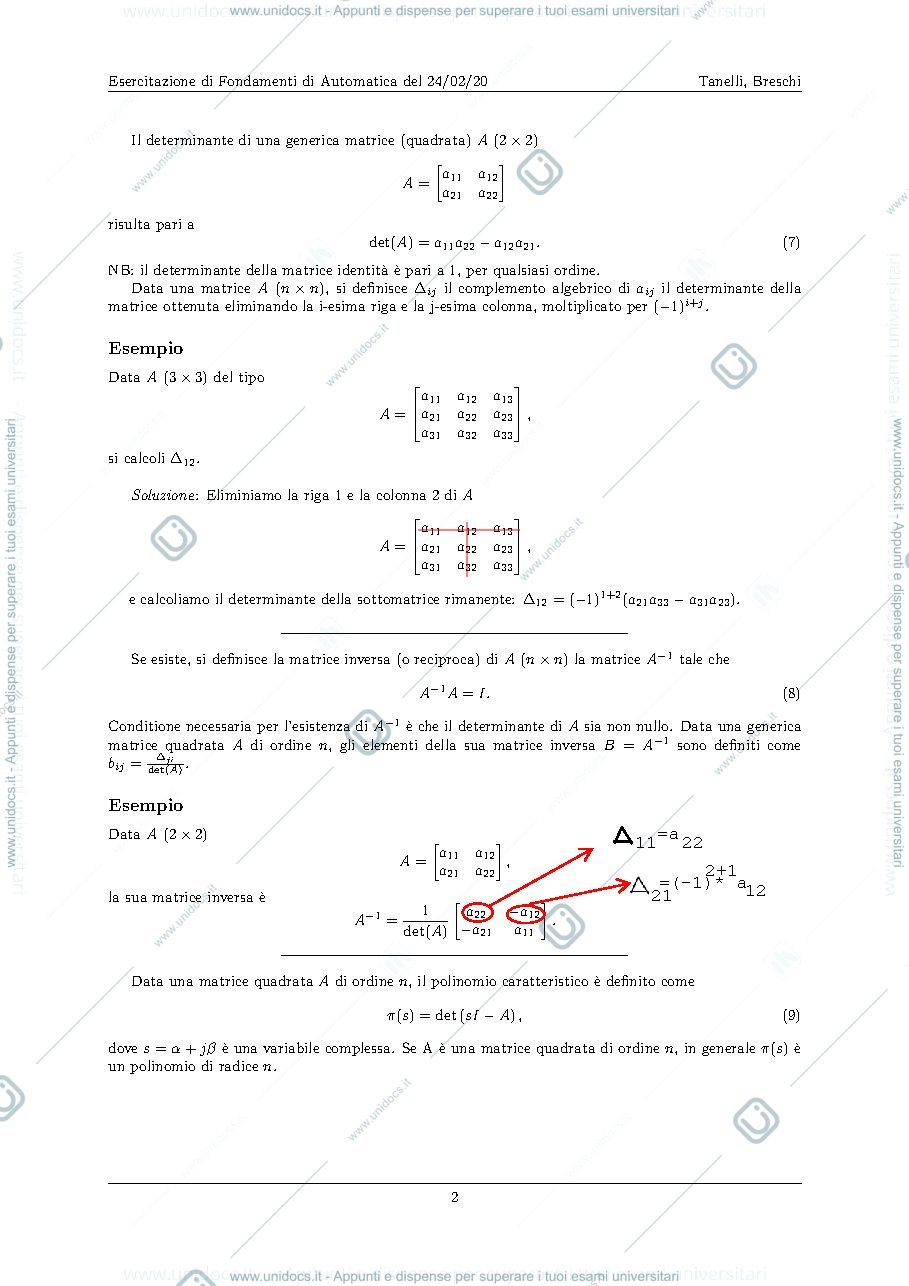 Anteprima pagina 2 — Esercizi di ripasso di algebra lineare e numeri complessi esercizi per corso prof: Tanelli