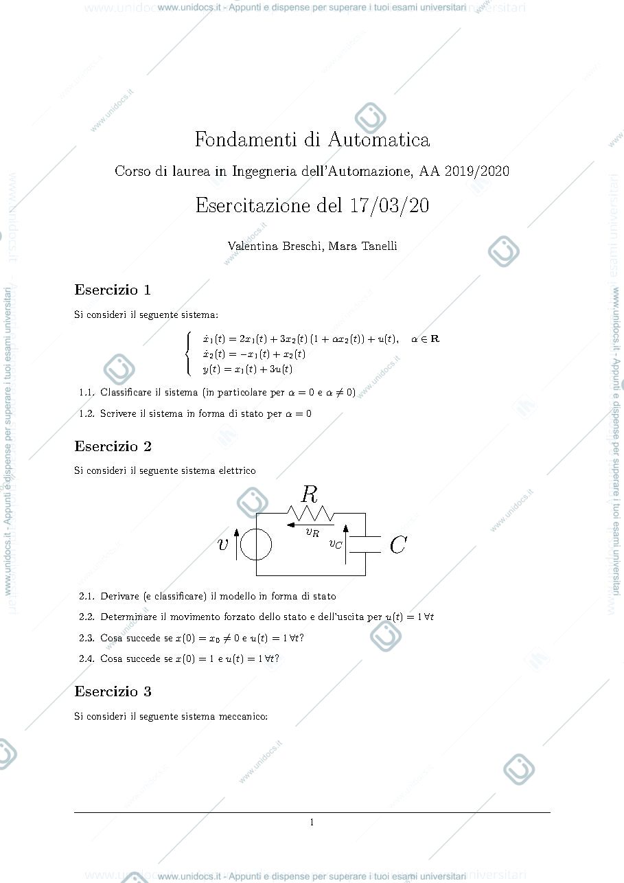Anteprima pagina 1 — esercitazioni corso prof: Tanelli