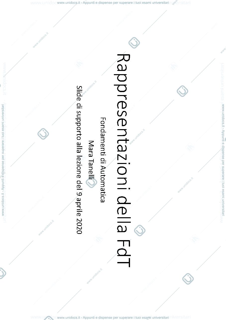 Anteprima pagina 1 — Note sulle rappresentazioni della FdT appunti della prof: Tanelli