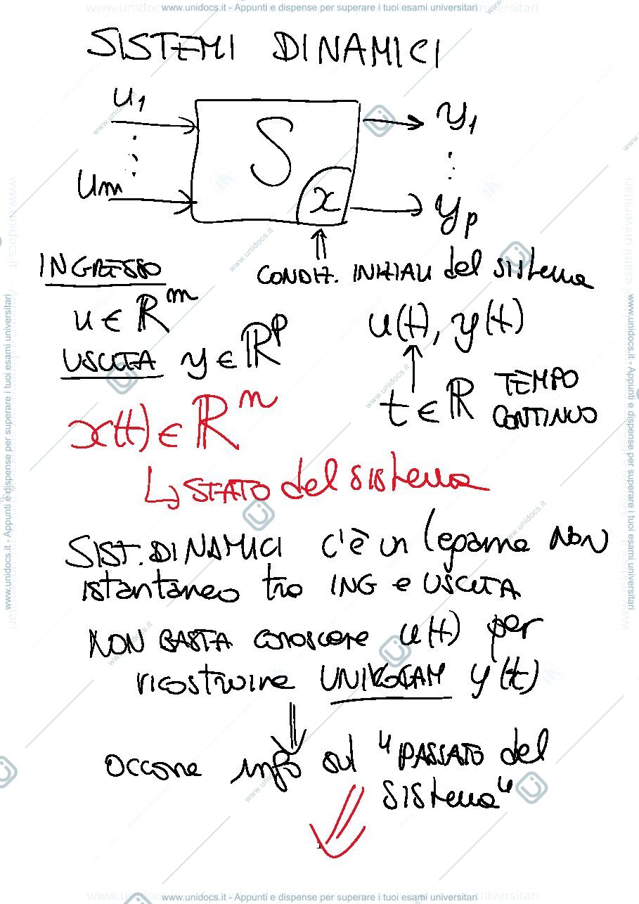 Anteprima pagina 1 — 3-Sistemi dinamici appunti della prof: Tanelli