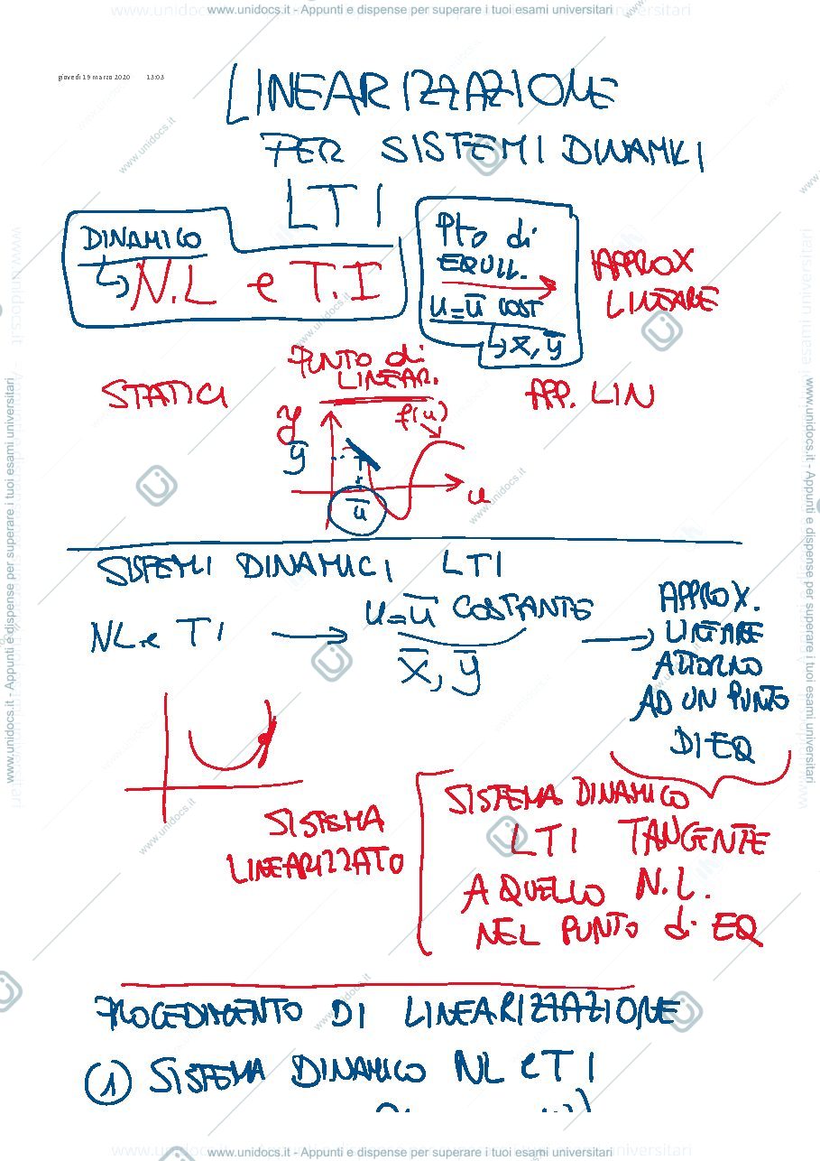 Anteprima pagina 1 — 6-Linearizzazione sistemi dinamici appunti della prof: Tanelli