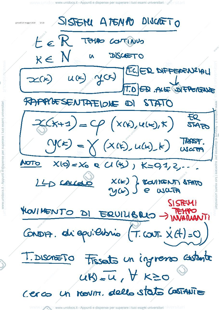 Anteprima pagina 1 — 28-Sistemi a tempo discreto appunti della prof: Tanelli