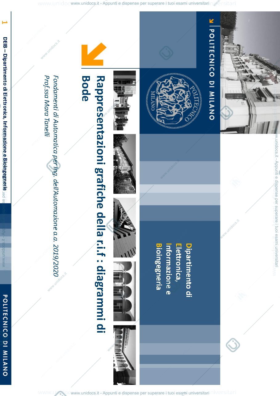Anteprima pagina 1 — 19-Slide su diagrammi di Bode per lezione del 28-04 appunti della prof: Tanelli