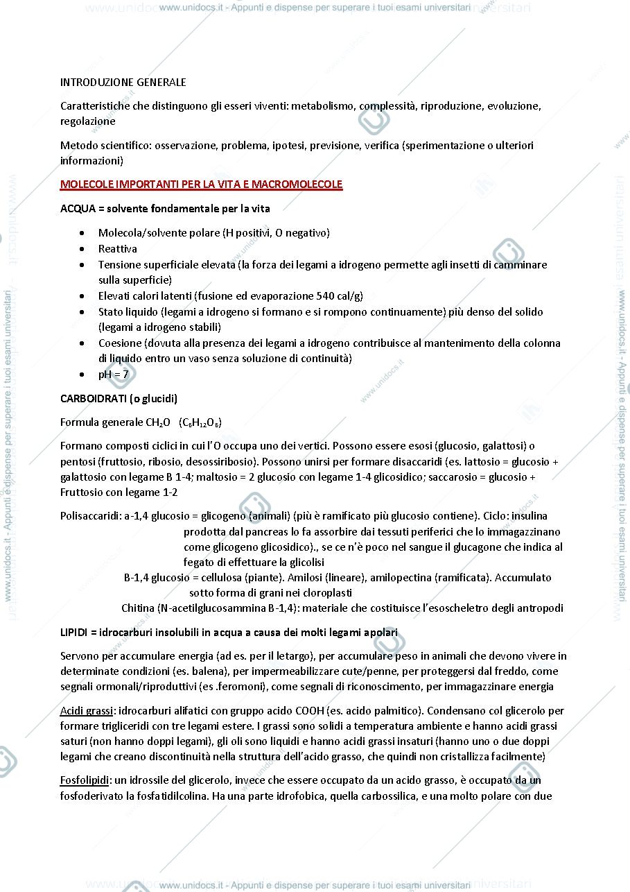 Anteprima pagina 1 — Fondamenti di Biologia: appunti